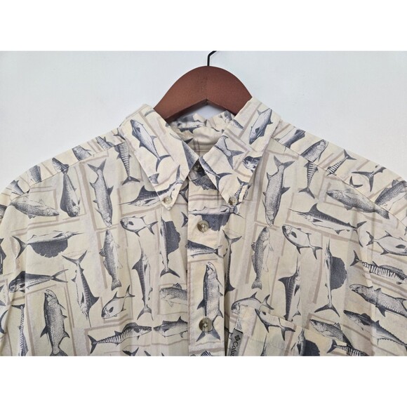 Columbia Shirt Mens XL Fish Print Button Up All Over Print Short Sleeve AOP - Picture 2 of 7